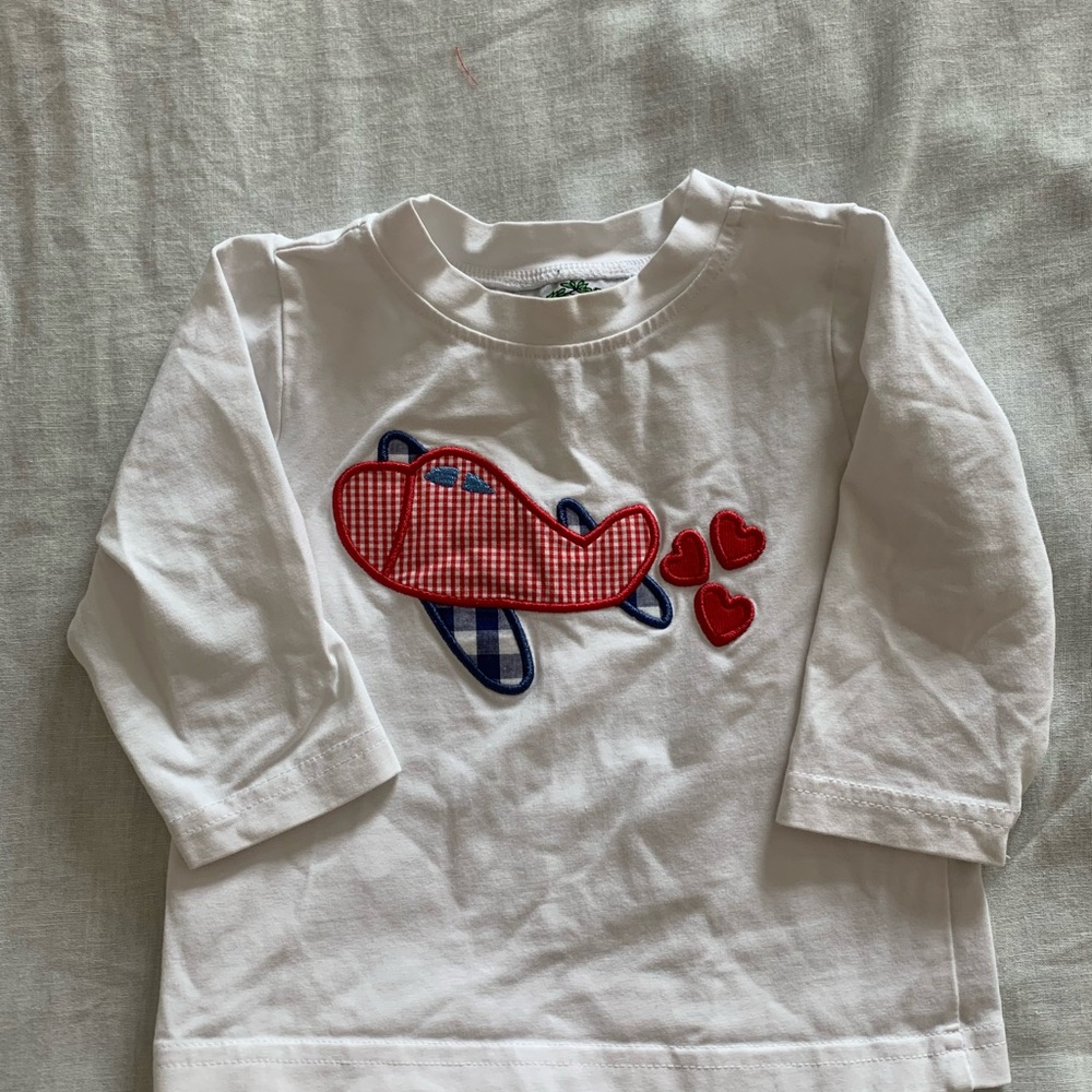 Cecil and Lou White Long Sleeve Tee with Red Airplane Design - 9m
